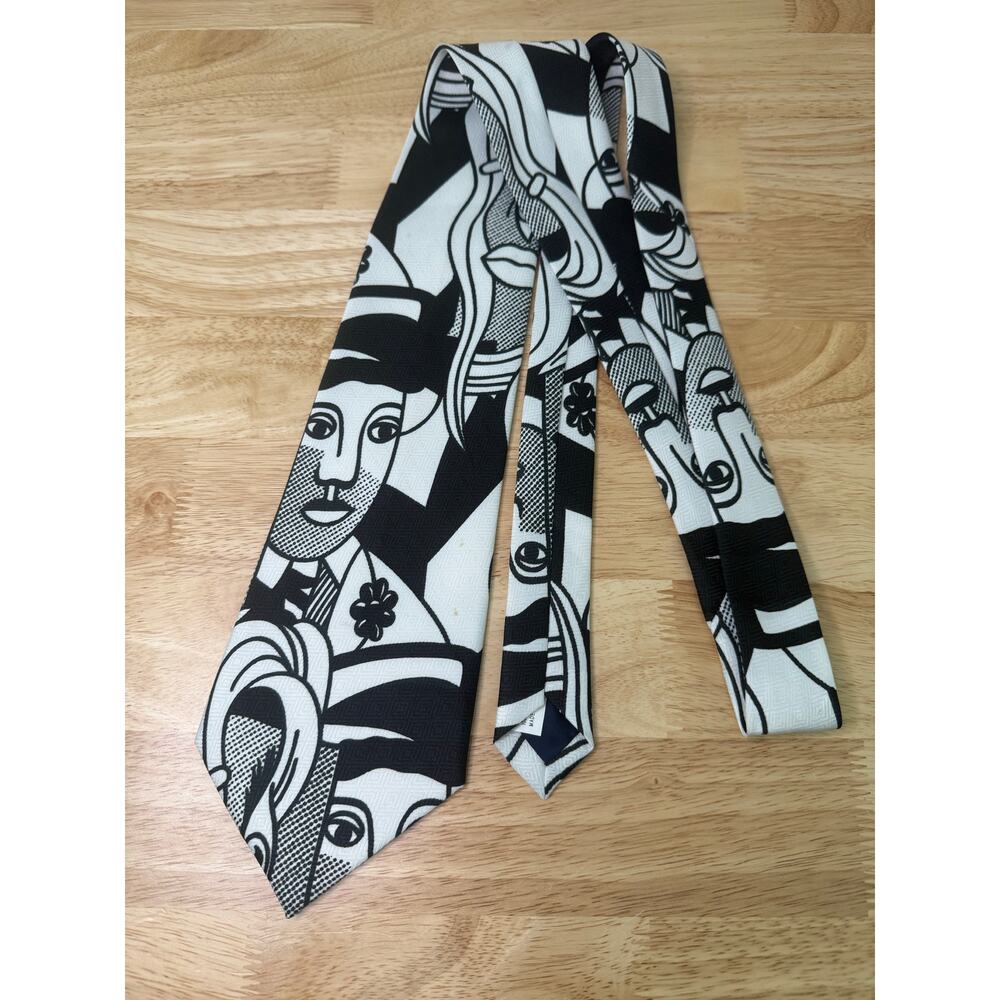 Fratello Men's Hand Made Neck Tie Picasso Inspired Black & White - Picture 12 of 13